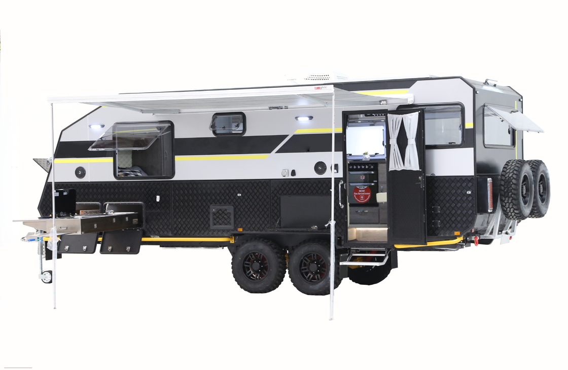 Luxury Aluminum Hard Top Camping Trailer 16ft 20 Ft With Outdoor Shower Kitchen Stove LED Lighting