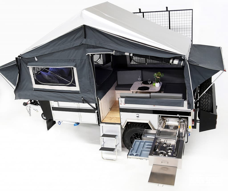 4 3 2 Person Tent Trailer Mounted Off Road RV Variety All-Terrain Tires Large Sleeping Area Complete Water System