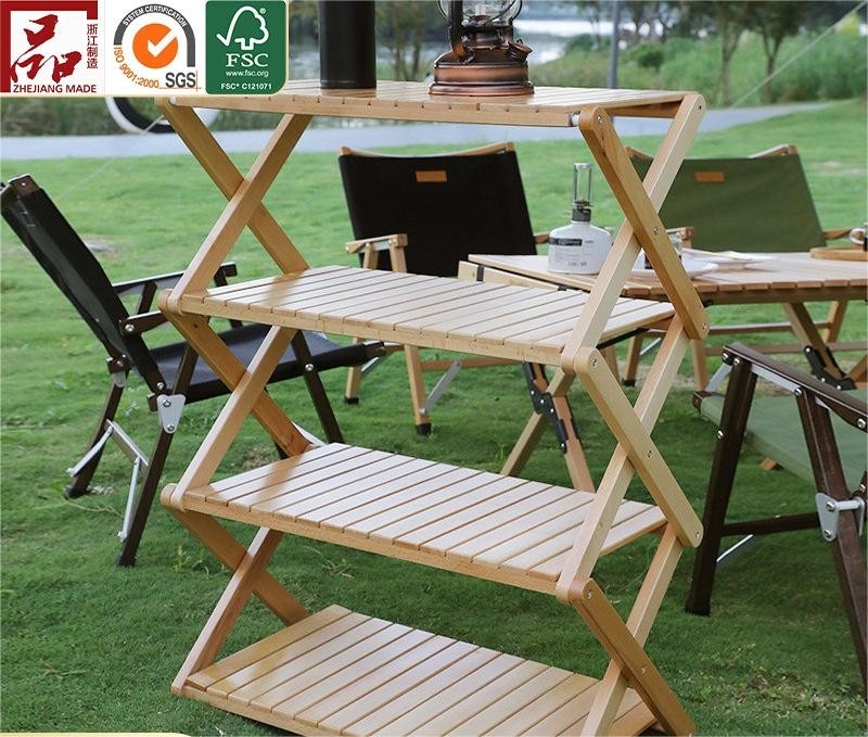 4 Tier Outdoor Retractable Folding Storage Racks Portable Multi Layer Picnic Racks