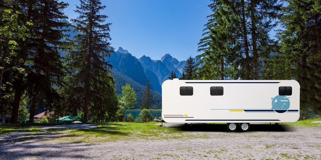 Counter Booth Meeting Area Hotel Trailer With Double Bed Eco Friendly Curtain Luxury Camper Trailer Rv